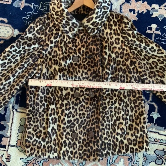 Vintage 60s Leopard Peacoat faux Fur size large 12 14 - Picture 9 of 14